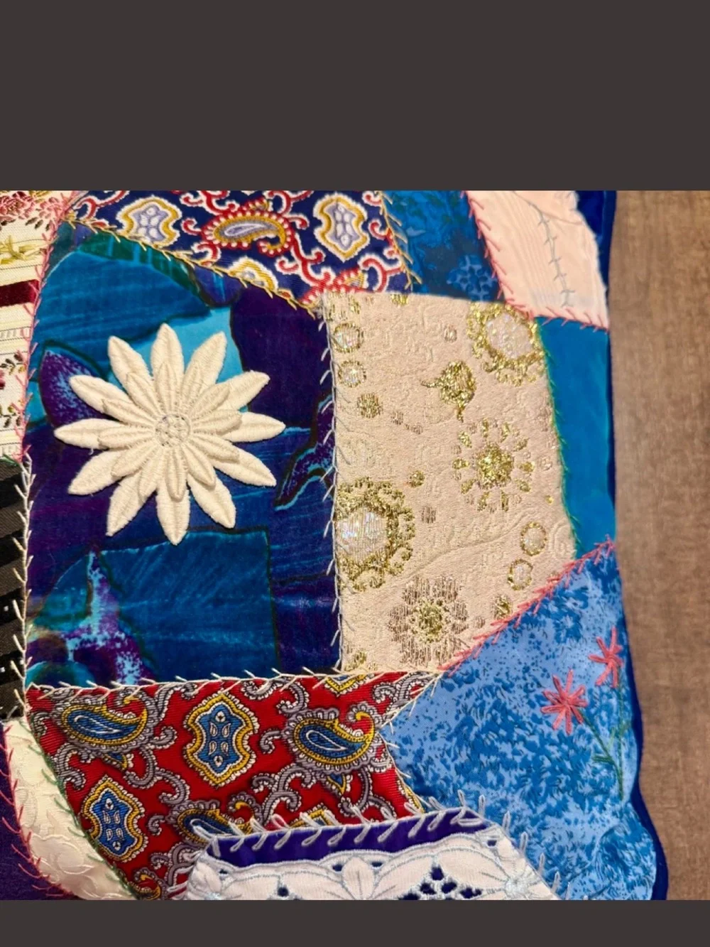 Handmade Vintage Crazy Quilt Patchwork Decor Throw Pillow